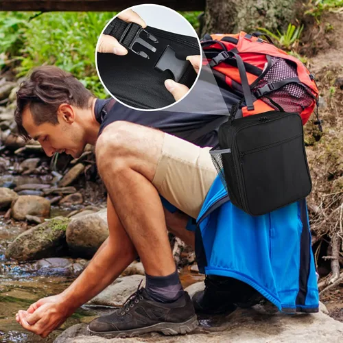 Vista 7 de Lonchera aislada, a prueba de fugas, portátil, para mujeres, hombres, niños y niñas, bolsa enfriadora de gran capacidad con asa y bolsillo para Negro