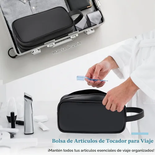 Vista 3 de Neceser para hombre y mujer, Negro, 1 unidad (Paquete de 1), Classic Neceser suave para damas, accesorios de viaje, artículos esenciales