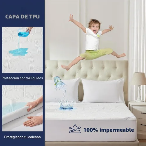 Vista 2 de FELTYBED - Protector de colchón impermeable tamaño individual, funda de cama de tela de aire 3D suave y transpirable, funda de colchón con bolsillo