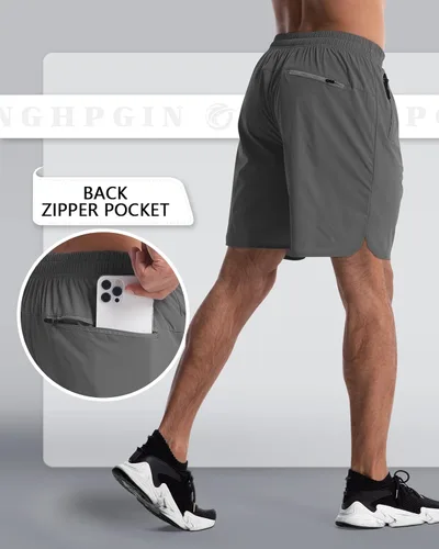 Vista 2 de CANGHPGIN Paquete de 2 pantalones cortos deportivos de entrenamiento para hombre, entrepierna de 7 pulgadas, pantalones cortos de senderismo