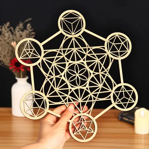 Vista 5 de Bnesi Arte de pared con cubo de Metatron de 11.8 pulgadas, geometría sagrada, cuadrícula de cristal, geometría sagrada, decoración de pared