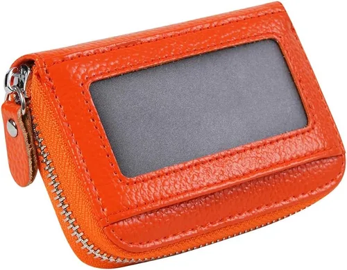 Vista 8 de Cartera de acordeón de cuero con bloqueo RFID con 12 ranuras para tarjetas de crédito