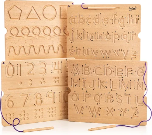 Vista 9 de Hulats Montessori - Tabla de seguimiento de números y letras - Alfabeto Montessori de madera y juguetes de conteo para niños pequeños de 3 años