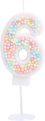 Vista 26 de Vela de Cumpleaños Número 0 Macarrón con Purpurina 3D Número 0 Vela Adorno para Pastel para Cumpleaños Boda Aniversario Fiesta Temática Dulce Pastel