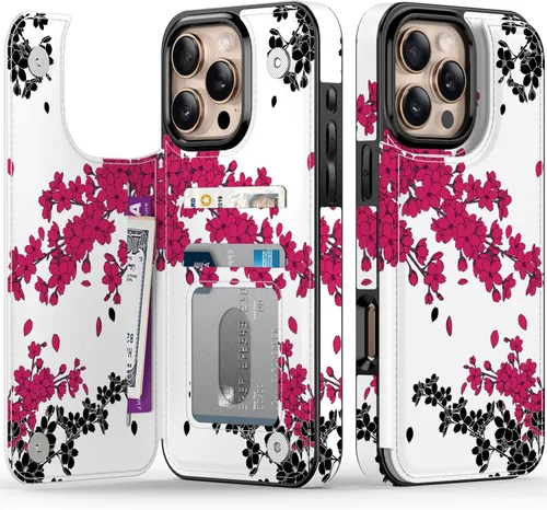 Vista 115 de FUNMIKO Funda tipo cartera para iPhone 13 con tarjetero, bloqueo RFID, protección de grado militar y obras de arte impresas con rayos UV, cierre