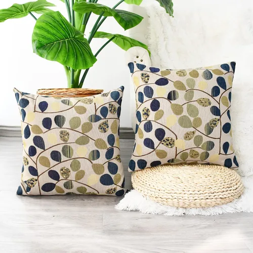 Vista 3 de CaliTime Funda de cojín para sofá, decoración del hogar, felpilla de lujo con hojas bonitas de ambos lados, 18 x 18 pulgadas, color azul crudo