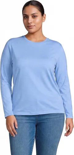 Vista 18 de Lands' End - Camiseta de manga larga, cuello redondo y holgada de algodón Supima cultivado en EE. UU. para mujer Blanco