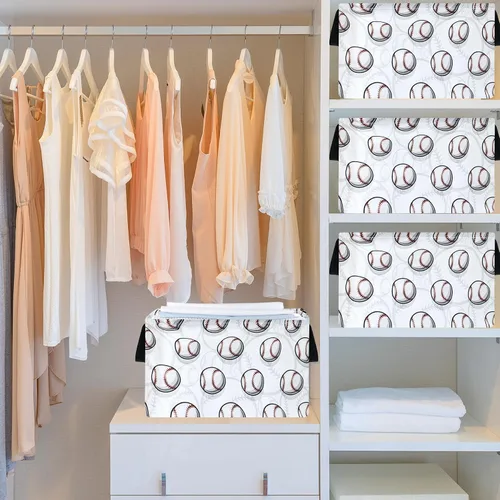 Vista 6 de Cesta de almacenamiento vacía para niños, organizador de almacenamiento impermeable de béisbol, cestas plegables con asas para mujeres, cesta