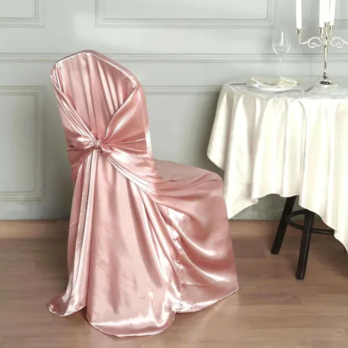 Vista 20 de Efavormart.com - Fundas para sillas beige de 1 pieza, satinadas, con lazo, universales, para banquetes, bodas, plegables, para sillas de comedor