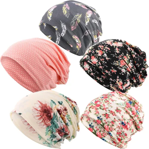 Vista 21 de SATINIOR 5 Piezas Gorro Holgado para Mujer Gorro de Quimioterapia Elástico Envolturas para Cabeza de Cáncer Pañuelo para Cabeza para Dormir