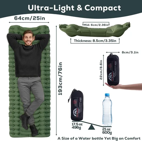 Vista 2 de Gear Doctors® Ether - Colchoneta de dormir ultraligera de 17.5 onzas – Colchón de aire para mochilero – Colchón de camping – Colchoneta inflable