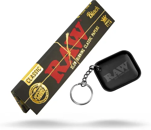 Vista 4 de RAW Paquete de 8 papeles de liar delgados negros tamaño King, incluye llavero coleccionable RAW Tiny Matte Black Murder'd Tray