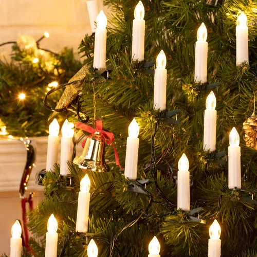 Vista 8 de Minetom Velas de Árbol de Navidad de 50 LED a Batería, Luces sin Llama de 48 Pies con Clip con 8 Modos, Cadena Blanca Cálida Impermeable para Blanco