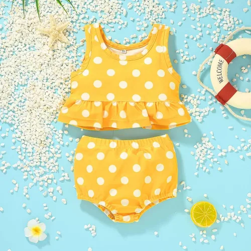 Vista 8 de Traje de baño de verano para niñas pequeñas, sin mangas, a rayas, traje de baño de dos piezas, bikini de playa