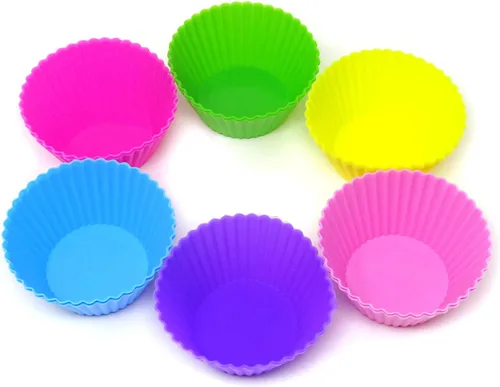 Vista 5 de Honbay - Juego de 12 tazas reutilizables de silicona para hornear, tazas antiadherentes para muffins, moldes para cupcakes para hacer magdalenas
