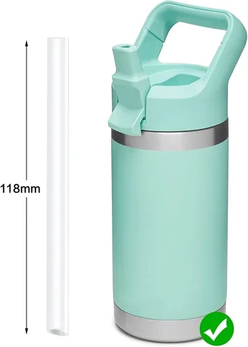 Vista 3 de CampTek Pajitas de repuesto compatibles con YETI Rambler Jr. botella de agua para niños de 12 onzas, incluye 5 popotes sin BPA y 1 cepillo