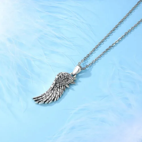 Vista 3 de Odinstone 925 Sterling Silver Amulet Necklace, Virgin MaryFirst Holy CommunionHoly SpiritEye of HorusGuardian Angel Wings Necklace Protection