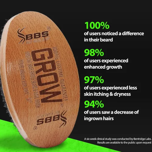 Vista 5 de GROW - Cepillo para barba y cepillo ondulado 360 para hombres, cerdas de jabalí naturales para cabello más completo y grueso, barba y bigote