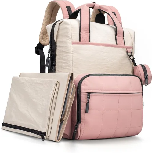 Vista 12 de VONAL Mochila de pañales, bolsas de pañales para bebés ligeras, bolsa de pañales grande para viajes con cambiador, mochila de pañales negra