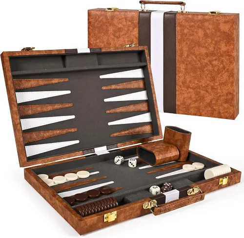 Vista 9 de ropoda Juego de mesa Backgammon (11 pulgadas) para adultos y niños, juego de estrategia de tablero clásico, juego de backgammon portátil y de viaje