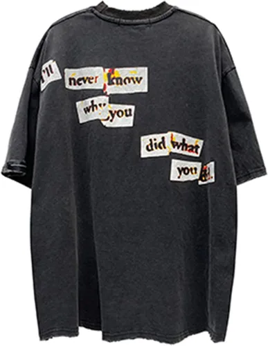 Vista 2 de Aelfric Eden Camisetas de gran tamaño para hombre con estampado de retrato distorsionado cuello redondo de algodón ropa urbana