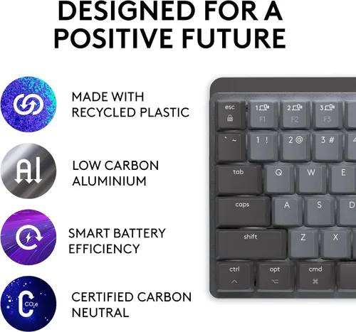 Vista 3 de Logitech MX Mechanical Mini - Teclado inalámbrico iluminado para Mac, interruptores de rendimiento de bajo perfil, teclas táctiles silenciosas, Gris