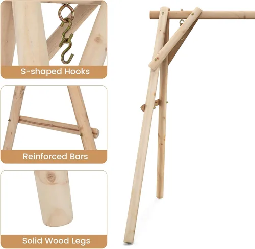 Vista 6 de Tangkula Marco de columpio de porche de 770 libras, soporte de columpio de madera resistente con barras reforzadas, marco de columpio de madera