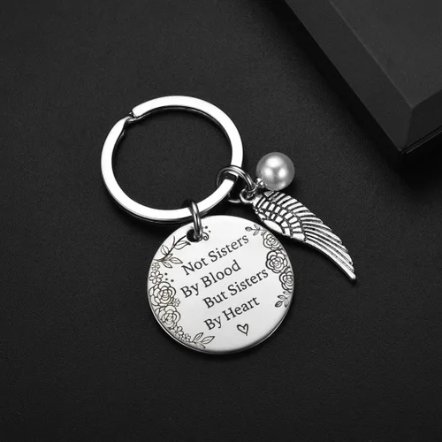 Vista 4 de Llavero de amistad con texto en inglés Not Sisters by Blood but Sisters, para mujeres, adolescentes, niñas, regalos para mejores amigas, cumpleaños