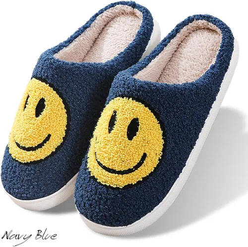 Vista 3 de AIMINUO Pantuflas retro para hombre y mujer, con cara feliz, cómodas, cálidas, de felpa, para invierno, interiores, suaves, antideslizantes