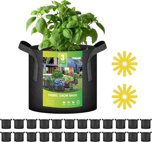 Vista 19 de iPower Paquete de 12 bolsas de cultivo de 1 galón, macetas de tela no tejida de aireación gruesa resistente con asas de nailon y 12 etiquetas