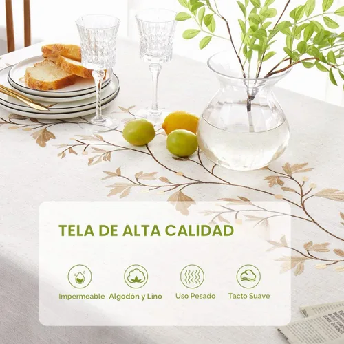 Vista 4 de QIANQUHUI - Mantel bordado para mesa de comedor, mantel rústico para cocina estilo granja, mantel rectangular a prueba de polvo, derrames y manchas