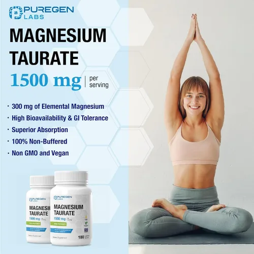 Vista 5 de Puregen Labs - Taurato de magnesio 1500 mg por porción [alta potencia de magnesio elemental] 180 cápsulas vegetales, queladas para una absorción