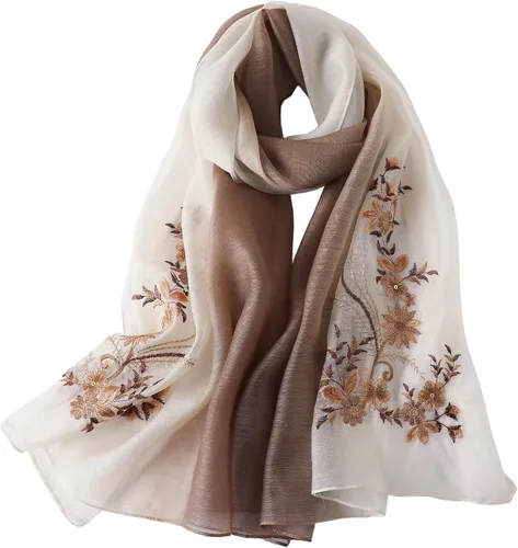 Vista 13 de WINCESS.YU Women Embroidered Silk Scarf, 75* 28 Inches Long Shawl and Wraps Negro