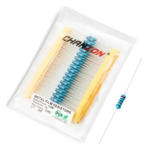 Vista 83 de Chanzon 100pcs 1/2W (0.5W) 1 Ω ohmios Resistencia fija de película metálica 0.01 ±1% Tolerancia 1R MF Orificio pasante Resistencias limitadoras