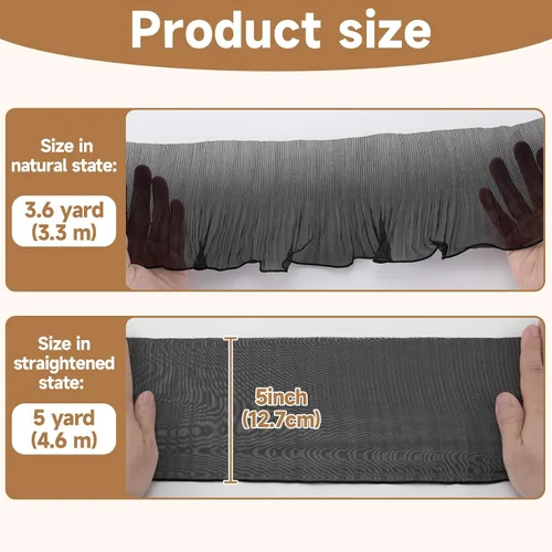 Vista 2 de OIIKI Ribetes de Encaje de Organza Plisada con Volantes 5 Yardas, Ribete de Tela de Gasa de Organza Negra con Volantes, Borde de Encaje con Volantes