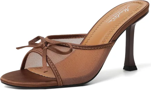 Vista 12 de Mostrin - Sandalias con tacón de gatitos para mujer, con punta redonda con lazo, vintage, sexy, de tacón aguja, sin talón, para fiesta y uso diario