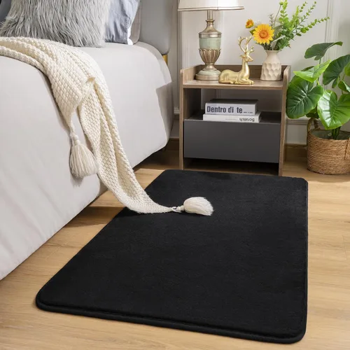 Vista 2 de Amearea Alfombra moderna lavable de 2 x 4 pies, color negro, alfombra de área pequeña para dormitorio, sala de estar, alfombra de espuma