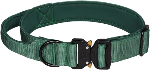 Vista 9 de Collar táctico para perro, ajustable, de neopreno suave, acolchado, de nailon con asa de control y hebilla de metal resistente para perros medianos