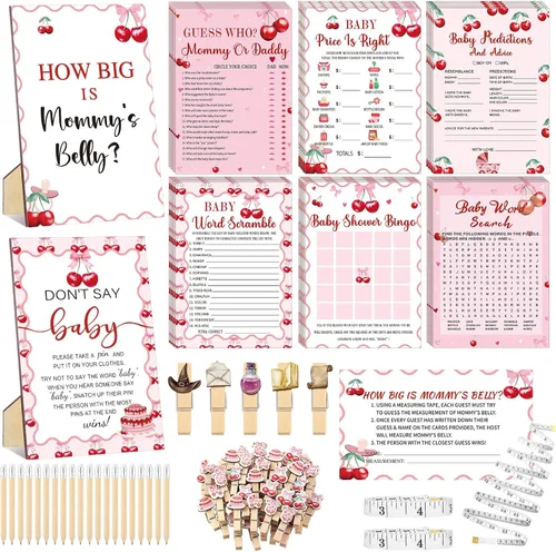 Vista 39 de Funnymoom Set de 426 piezas de juegos de baby shower de Halloween, 8 juegos, incluye bingo de baby shower, el precio correcto, adivina quién