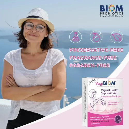 Vista 8 de VagiBiom Probioitc Suppository Práctico paquete de viaje con 2 supositorios: equilibrio de flora de microbioma. Régimen de control de olores