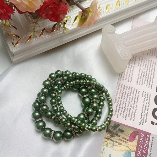 Vista 3 de Coiris 4 unidsset imitación perlas pulseras cristal mujeres multi capa (BR1113)