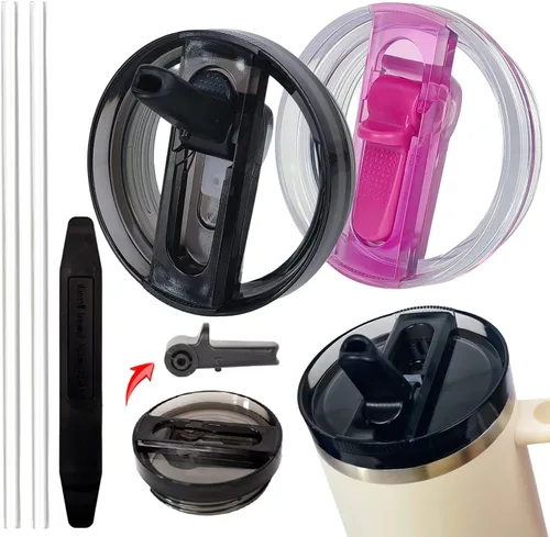 Vista 12 de Paquete de 2 tapas de repuesto con popote abatible desmontable para vaso térmico de 30 oz, compatible con Stanley Quencher ProTour, tapa a prueba