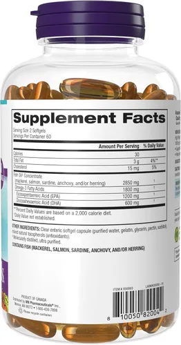 Vista 8 de Webber Naturals Aceite de pescado de 2850 mg, alta potencia, 1,800 mg de omega-3 por porción, 120 cápsulas blandas entéricas transparentes, sin