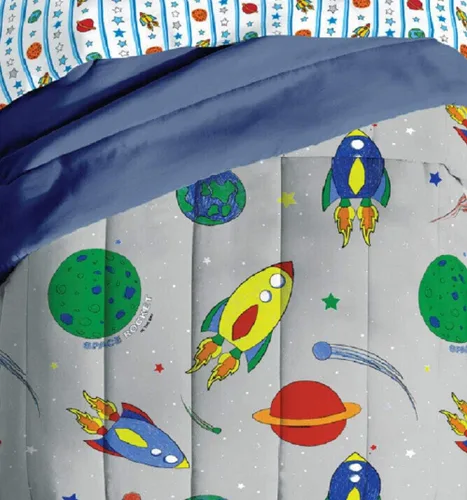 Vista 93 de Dream Factory Dinosaur Blocks - Juego de edredón de microfibra ultrasuave para niños, color azul, tamaño individual Bloques de dinosaurios azules