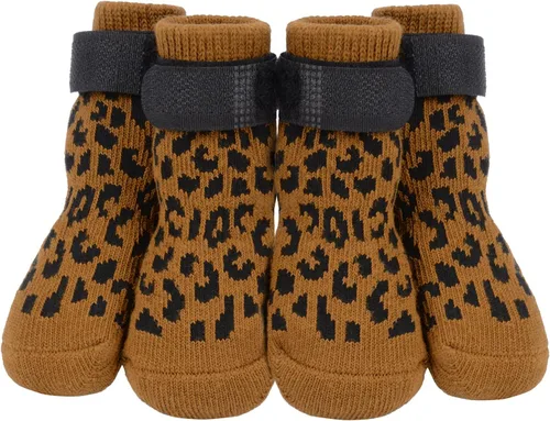 Vista 9 de PETLOFT Calcetines antideslizantes para perro, 4 piezas calcetines antideslizantes para interiores con correa de cierre desmontable ajustable