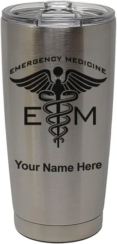 Vista 26 de LaserGram Vaso aislado al vacío de 20 onzas, medicina de emergencia, grabado personalizado incluido (gris) Engraved Gift for Doctors, Vacuum