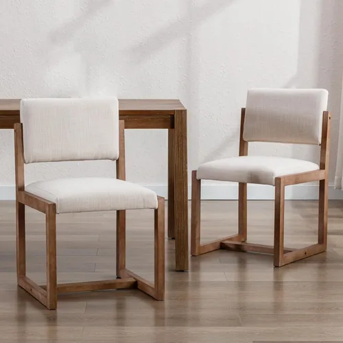 Vista 9 de DUOMAY Juego de 2 sillas de comedor tapizadas, sillas de comedor modernas de mediados de siglo, sillas auxiliares de cocina de tela de lino con Beige