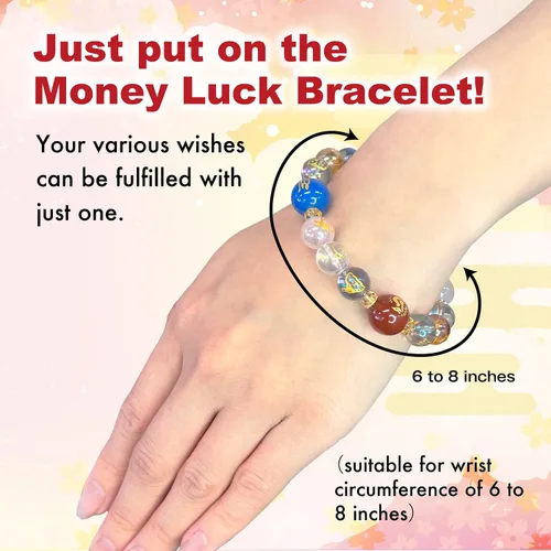 Vista 2 de Pulseras de amuletos de la suerte de dinero de Japón con cristales, pulseras feng shui de buena suerte, diseño tradicional japonés, riqueza, unisex