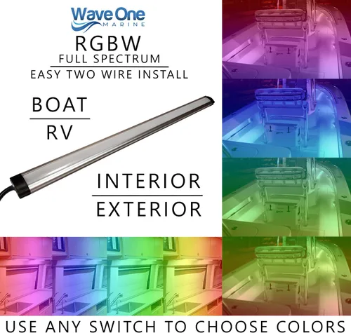 Vista 2 de Wave One Marine Spectrum RGBW Luz Rígida Controlador Interno LED Impermeable Luz de Cortesía Decorativa para Barco 12V Voltios RV Control