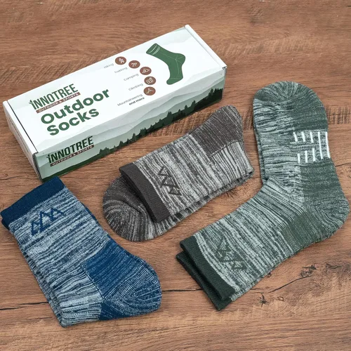 Vista 6 de innotree 3 Pack Men's Merino Wool Hiking Socks, Micro Crew Cushioned Hiking Walking Thermal Moisture Wicking Trekking Socks